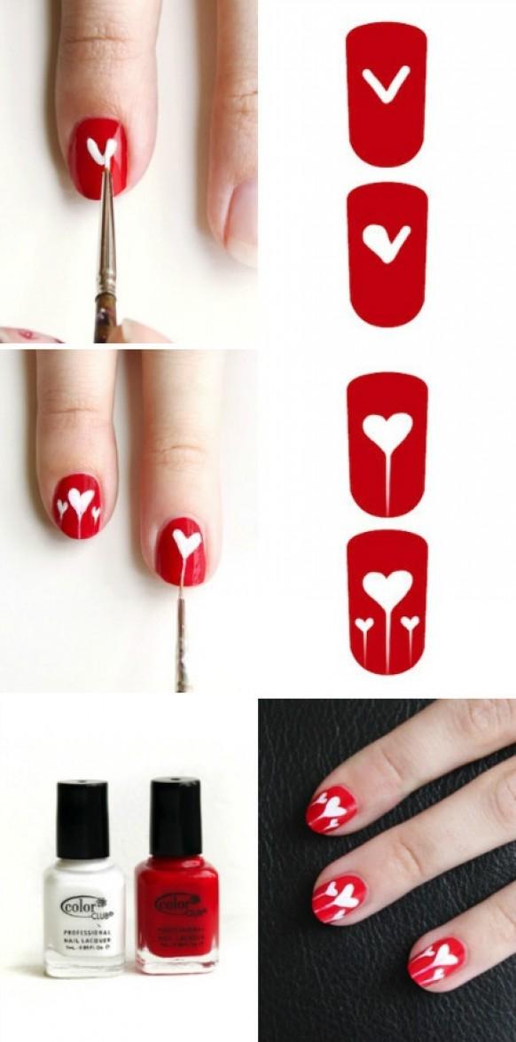 Decorate Your Nails With White Hearts On Red Beackground 1991898