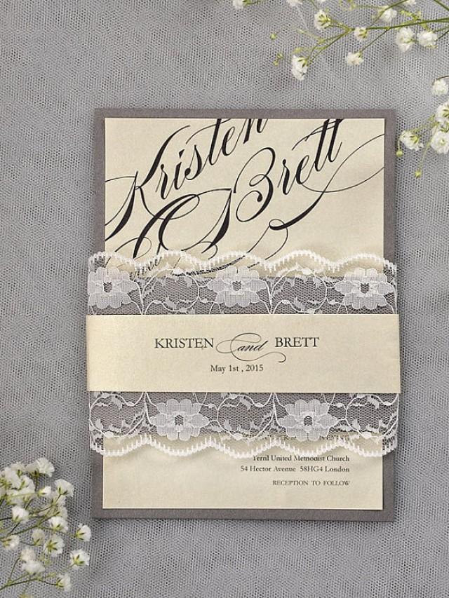 Custom Listing (90) Grey And Ivory Wedding Invitation (81 Printed, 9