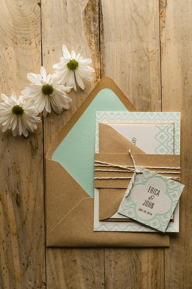 Mint & Kraft Wedding Invitation, Wedding Invite, Rustic Wedding Invite