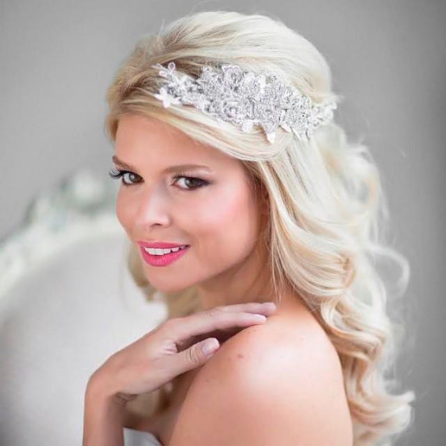 Wedding Hair Accessory, Rhinestone Bridal Head Piece, Lace Head Piece