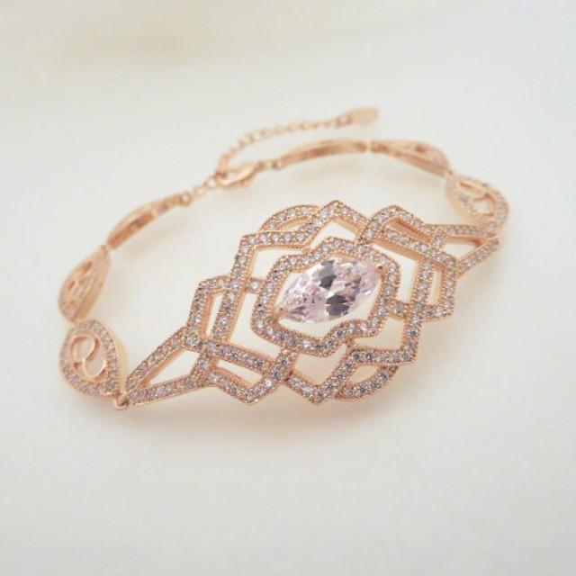 Rose Gold Bridal Bracelet, Crystal Wedding Bracelet, Bridal Jewelry