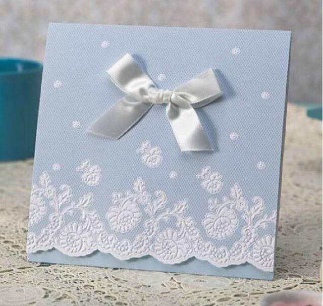 Sky Blue Lace Wedding Invitation Cards With Ribbon Bow 2230226 Weddbook