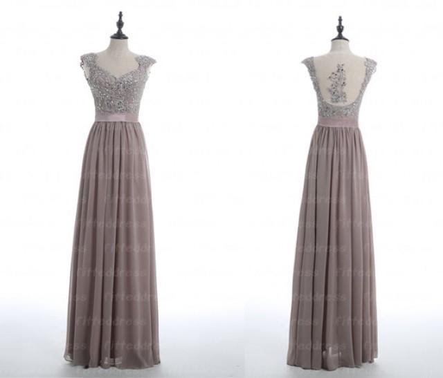 Gray Bridesmaid Dress, Lace Bridesmaid Dress, Long Bridesmaid Dresses