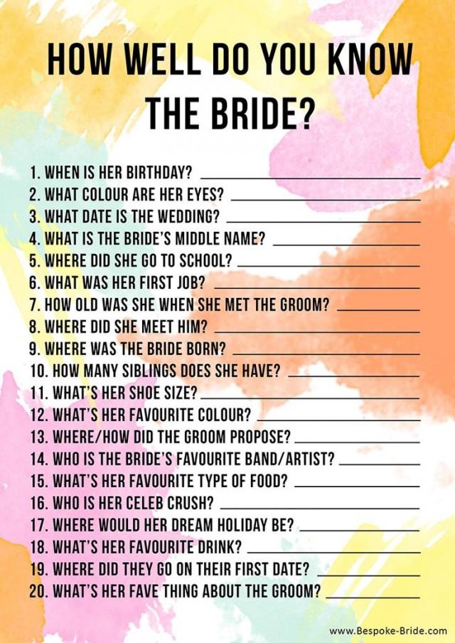 FREE PRINTABLE 'HOW WELL DO YOU KNOW THE BRIDE?' HEN PARTY & BRIDAL