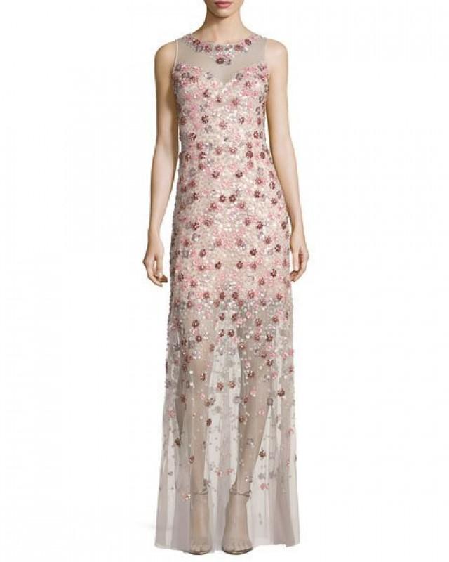 Sleeveless Embellished Floral Georgette Column Gown, Pink #2730312 ...