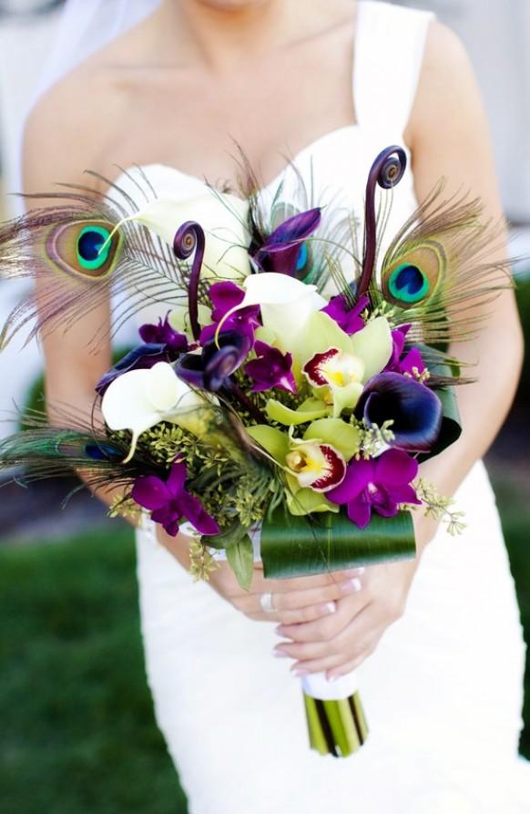 Peacock Feather Wedding Bouquet ♥ Green And Purple Bridal Bouquet