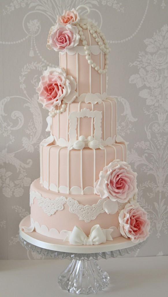 Peach Wedding - Vintage Peach & Pink Birdcage Cake #1987522 - Weddbook