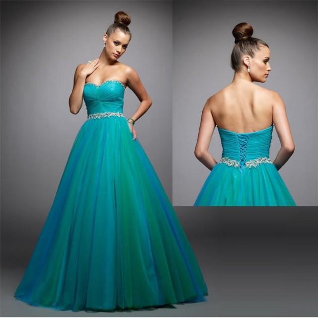 Teal Blue Green Strapless Bridal Bridesmaid Gown Prom Ball Evening ...